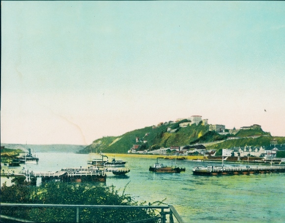 Chromo photo Ehrenbreitstein Koblenz am Rhein, ship bridge