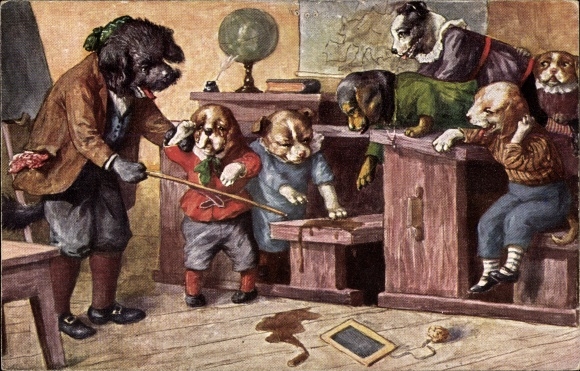 Künstler Ak Thiele, Arthur, Vermenschlichte Hunde, Ein Missetäter, Schulklasse, Lehrer