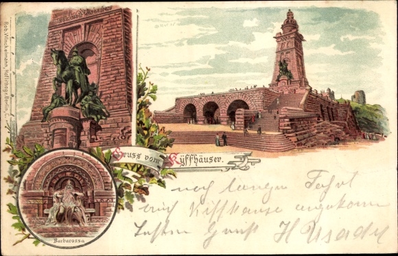 Litho Steinthaleben Kyffhäuserland in Thüringen, Kaiser Wilhelm Denkmal, Barbarossa