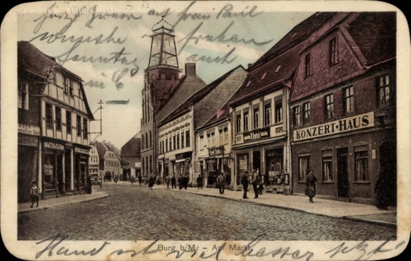 Postcard Burg near Magdeburg, Am Markt