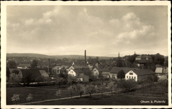Postcard Ohorn in Saxony, Uhorn near Pulsnitz, factories, landscape, clouds