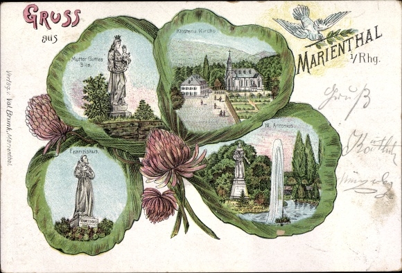 Cloverleaf Chromo-Litho Marienthal in the Rheingau Geisenheim am Rhein Hessen, Francis, monastery, church