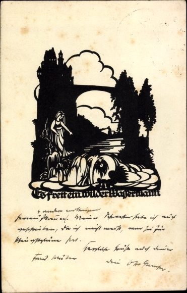 Paper cut Postcard Schwindt, AM, A wild waterman is free
