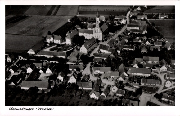 Postcard Obermedlingen Medlingen in Swabia Bavaria, aerial photograph