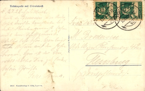Postcard canton of Uri, Tell chapel on Lake Lucerne, steamer, Urisotstock