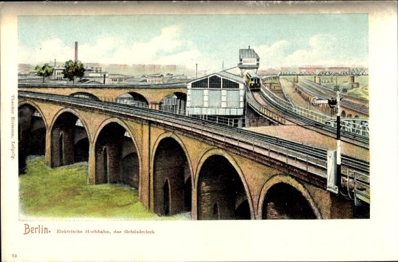 Postcard Berlin Kreuzberg, Electric elevated railway at Gleisdreieck