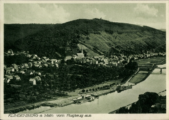 Postcard Klingenberg am Main Lower Franconia, aerial view of Klingenberg, houses, nature, river