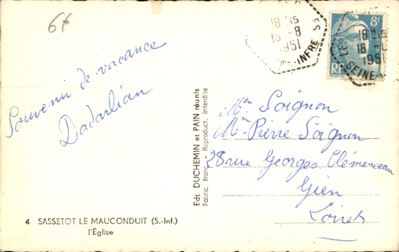 Postcard Sassetot le Mauconduit Seine Maritime, Church