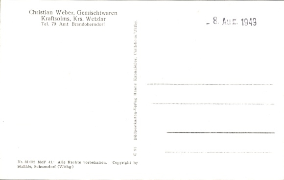 Postcard Kraftsolms Waldsolms in Hesse, aerial photograph