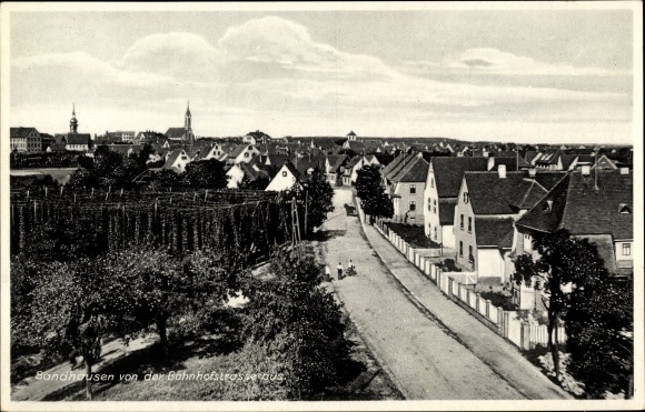 Postcard Sandhausen near Heidelberg, panorama, view from Bahnhofstrasse