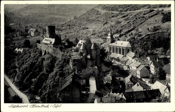 Postcard Blens Heimbach in the Eifel, climatic health resort Heimbach, town view, castle, half-timbered houses