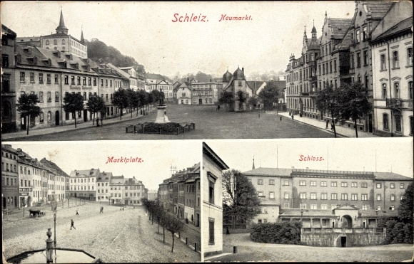 Postcard Schleiz im Vogtland Thuringia, Neumarkt, market square, castle