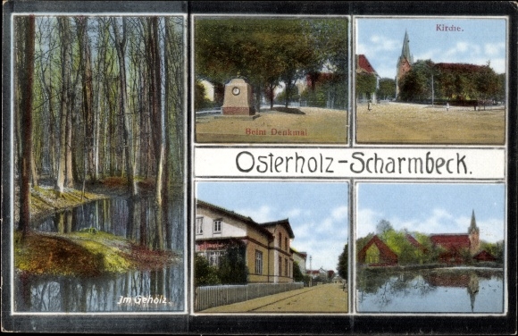 Ak Osterholz Scharmbeck in Nedersaksen, in het bos, monument, kerk