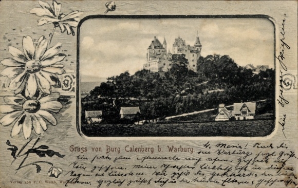 Postcard Calenberg Warburg in Westphalia, Calenberg Castle, historic castle, surroundings with trees and...