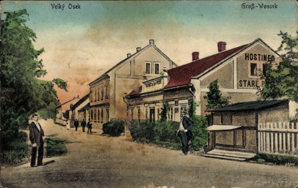 KP Velky Vosek Velký Osek Groß Wossek Wosek Środkowe Czechy, kolorowy widok na miasto, budynek, ulica,