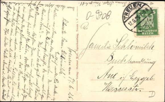Postcard Treuen in the Vogtland, post office with a view of Königstrasse and Reiherstrasse