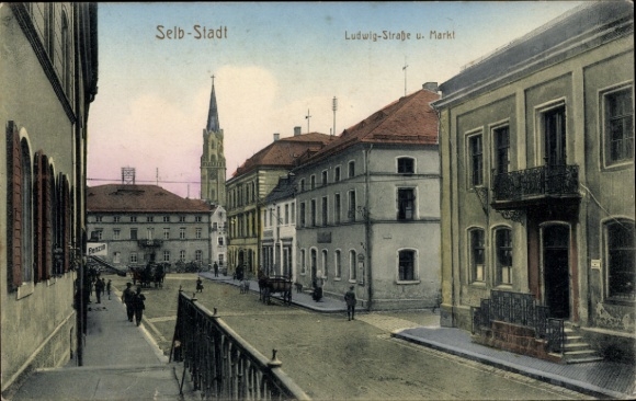 Ak Selb in het Fichtelgebirge Opper-Franken, Ludwig-Straße en markt