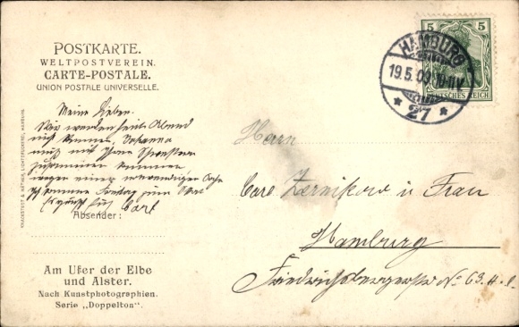 Postcard Hamburg Nord Barmbek, part of the Elbe and Alster banks, houses