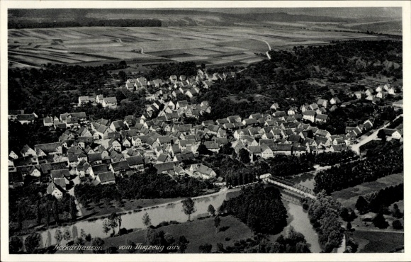 Postcard Neckarhausen in Baden, aerial photograph