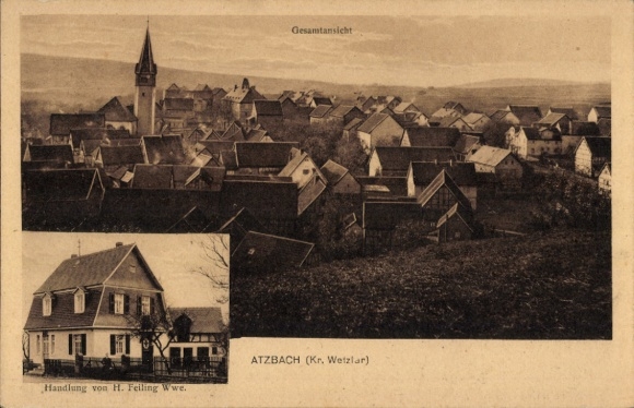 Postcard Atzbach Lahnau in Hessen, general view, commercial building by H. Freiling