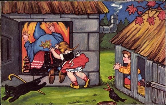 Artist PC Boriss, Margret, fairy tales, Brothers Grimm, Hansel and Gretel, witch in the oven