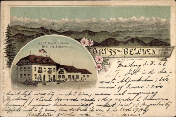 Litho Münstertal im Schwarzwald, Hotel und Pension zum Belchen