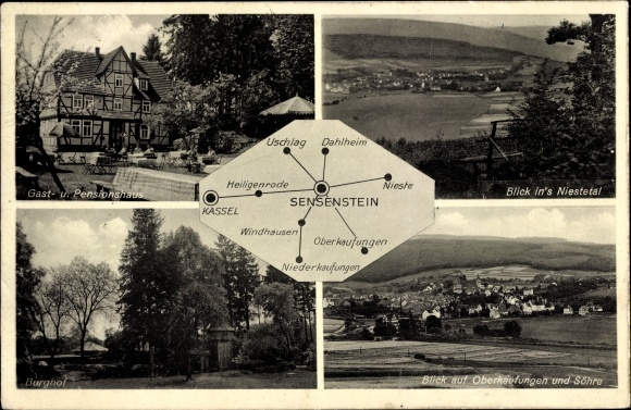 Postcard Nieste Nordhessen, Inn zum Sensenstein, Oberkaufungen, Söhre, Burghof, Uschlag