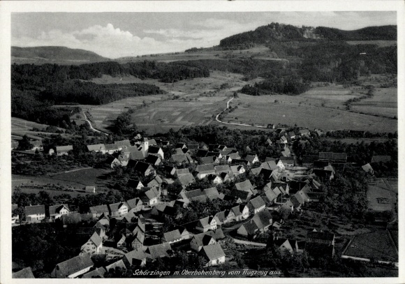 Postcard Schörzingen Schömberg in the Zollernalb district, aerial view of Oberhohenberg, houses, landscape