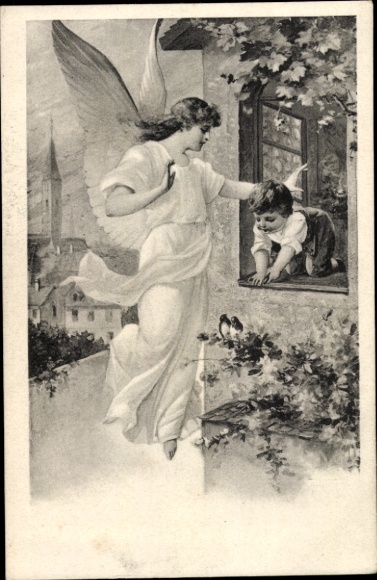 Ak Schutzengel, Kind am Fenster