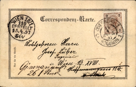 Postcard Bohumín Oderberg Reg. Moravian Silesia, railway station, church, stationery shop Joh. Smuda
