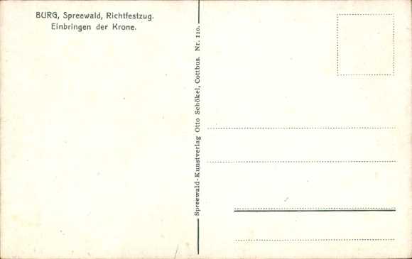Postcard Burg im Spreewald, topping-out ceremony, crowning, folk costumes