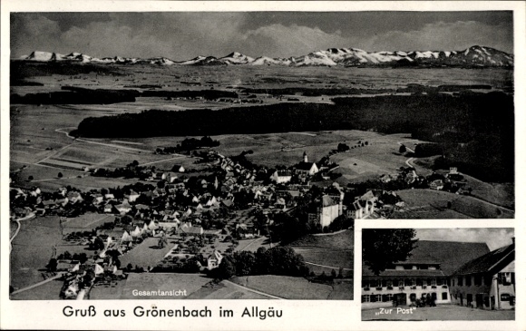 Postcard Bad Grönenbach in Allgäu, general view, Alps in the background