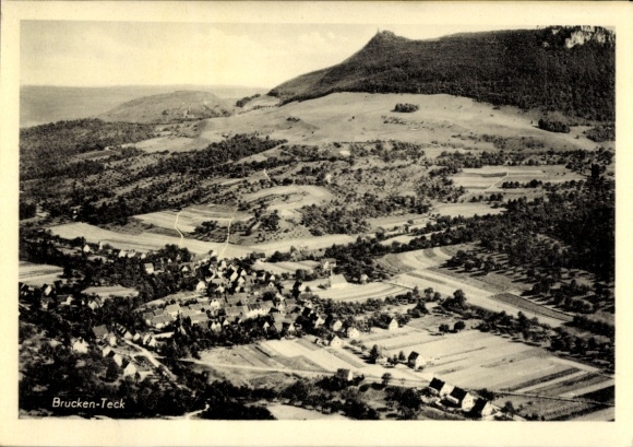 Postcard Brucken Lenningen Swabian Alb, aerial photograph