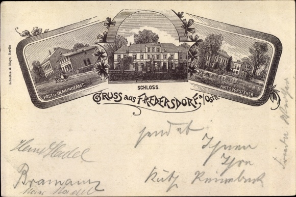 Litho Fredersdorf Vogelsdorf Brandenburg, post- en gemeenschapsbureau, kasteel, stafchef