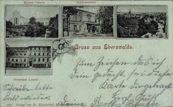 maanlicht Ak Eberswalde in de wijk Barnim, Chorin-klooster, Schützenhaus, Pensionat Laacke