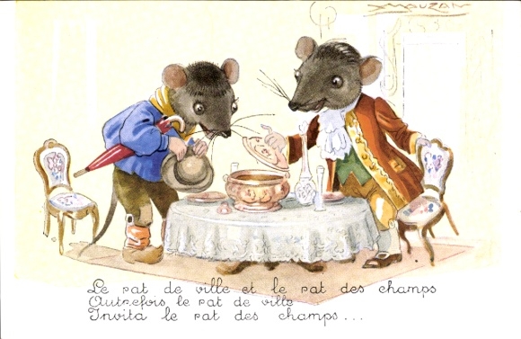 Artist Postcard Mauzan, Country Mouse and City Mouse