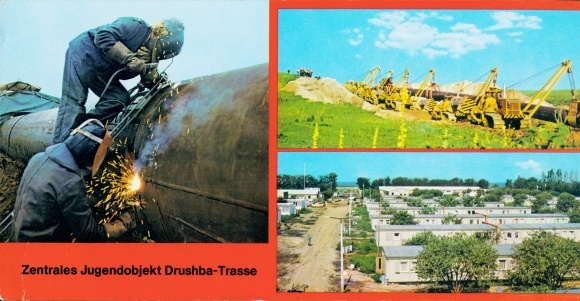 Postcard Central youth object Druzhba route, natural gas pipeline USSR GDR, FDJ, welder