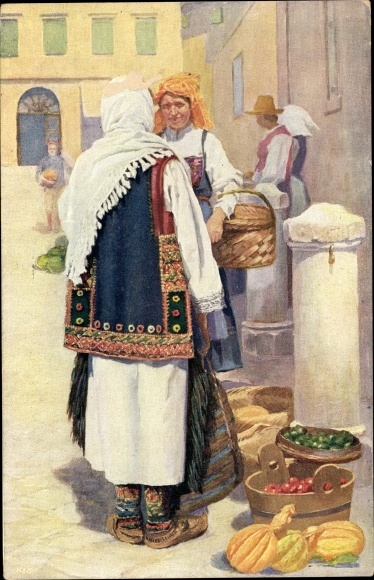 Artist PC Kleinmond, L., Dalmatia Croatia, folk costumes, market