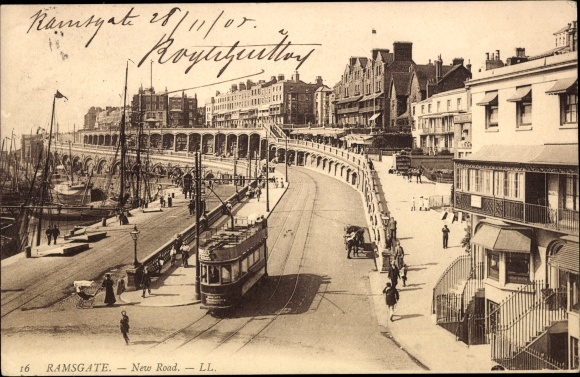 Postcard Ramsgate South East England, New Road, cable car, houses, harbour
