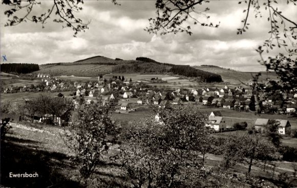 Postcard Ewersbach Dietzhölztal in Hesse, view of hills, trees, clouds, rural surroundings