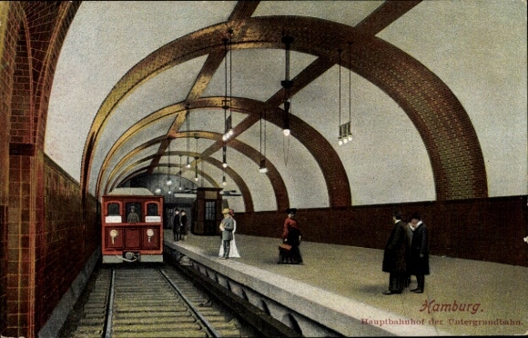 Postcard Hamburg Mitte St. Georg, main underground railway station, subway station