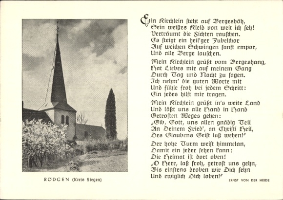 Poem Postcard Rödgen Obersdorf Wilnsdorf in Siegerland, Church
