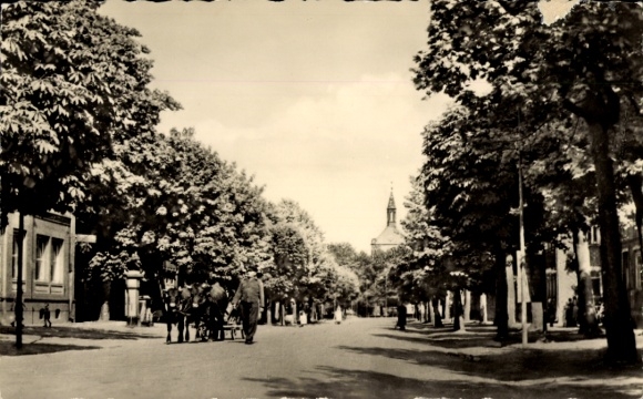 Hasselfelde Oberharz am Brocken, Breite Straße, ossenploeg, kerktoren op de achtergrond