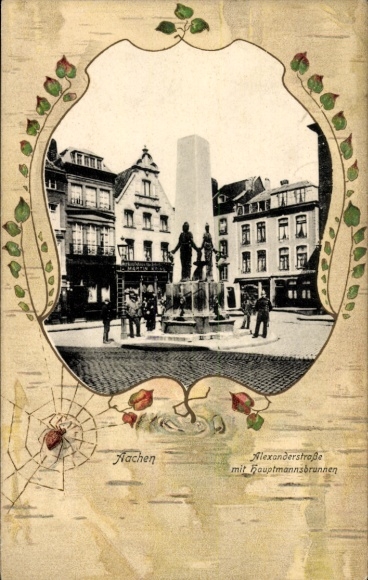 Passepartout Postcard Aachen, Alexanderstraße, Hauptmannsbrunnen, Spider