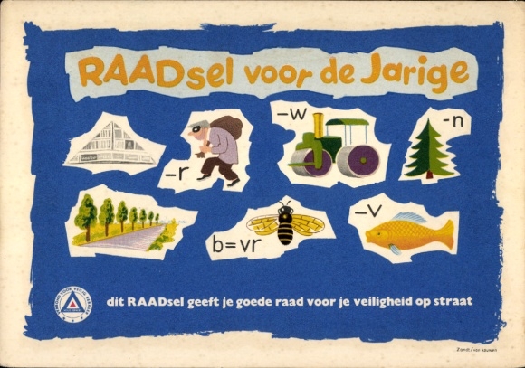 Rebus Postcard Raadsel voor de Jarige, advertising