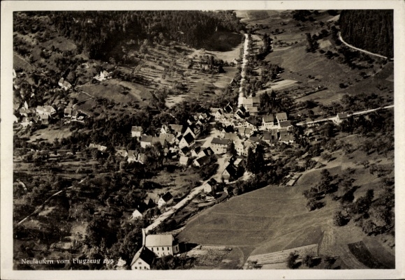 Postcard Neulautern Wüstenrot in Württemberg, aerial view from the plane, many houses visible