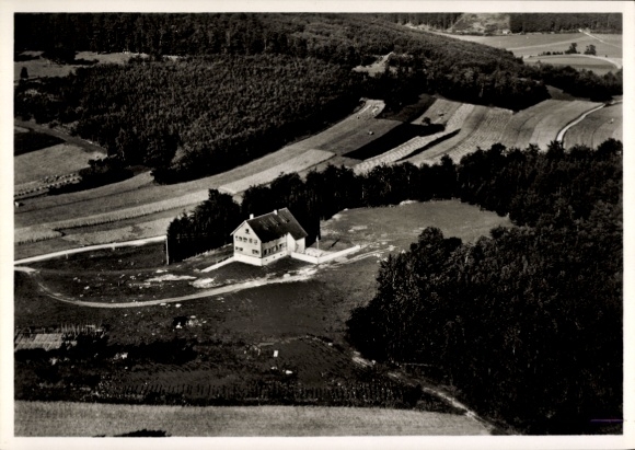 Postcard Schopfloch Lenningen Swabian Alb Württemberg, Harpprechthaus, aerial photograph