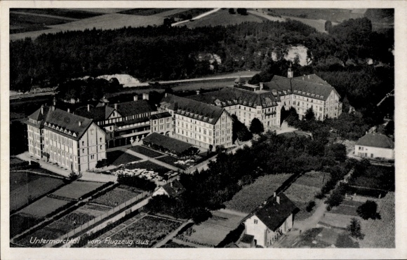 Ak Obermarchtal in Württemberg, Kloster Untermarchtal, Fliegeraufnahme