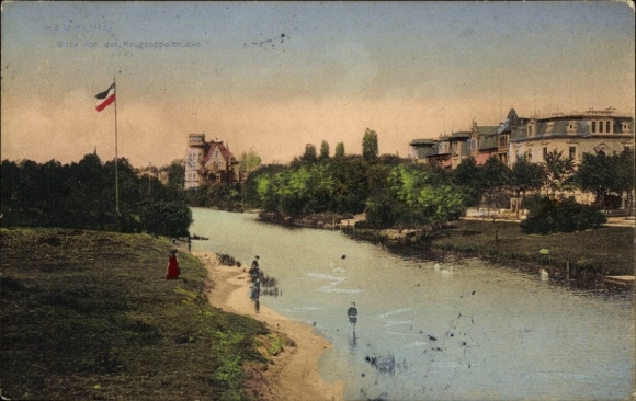 Postcard Hamburg Eimsbüttel Harvestehude, view from the Krugkoppelbrücke