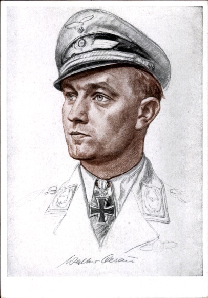Artist Postcard Willrich, Wolfgang, Luftwaffe, Major Walter Oesau, Knight's Cross recipient, VDA E 15